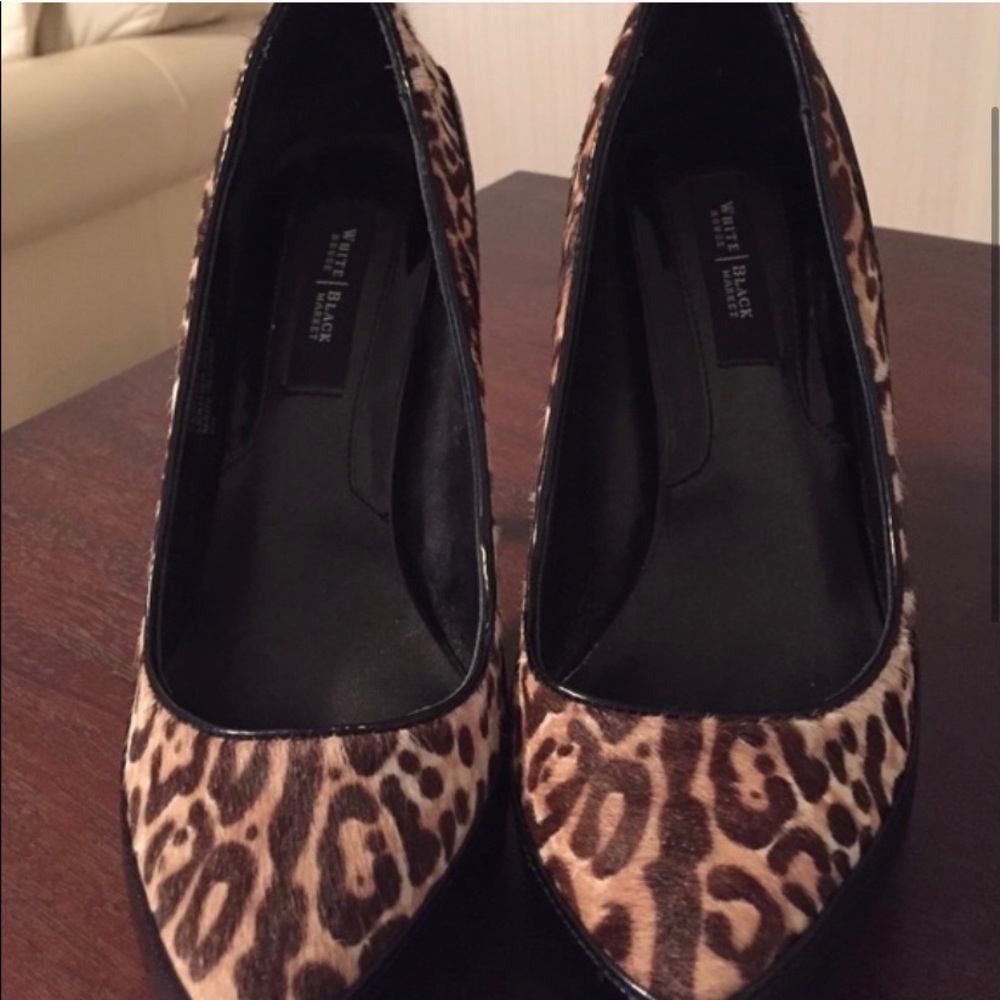 White House Black Market Leopard Print and Black Patent Heels - Picture 2 of 4
